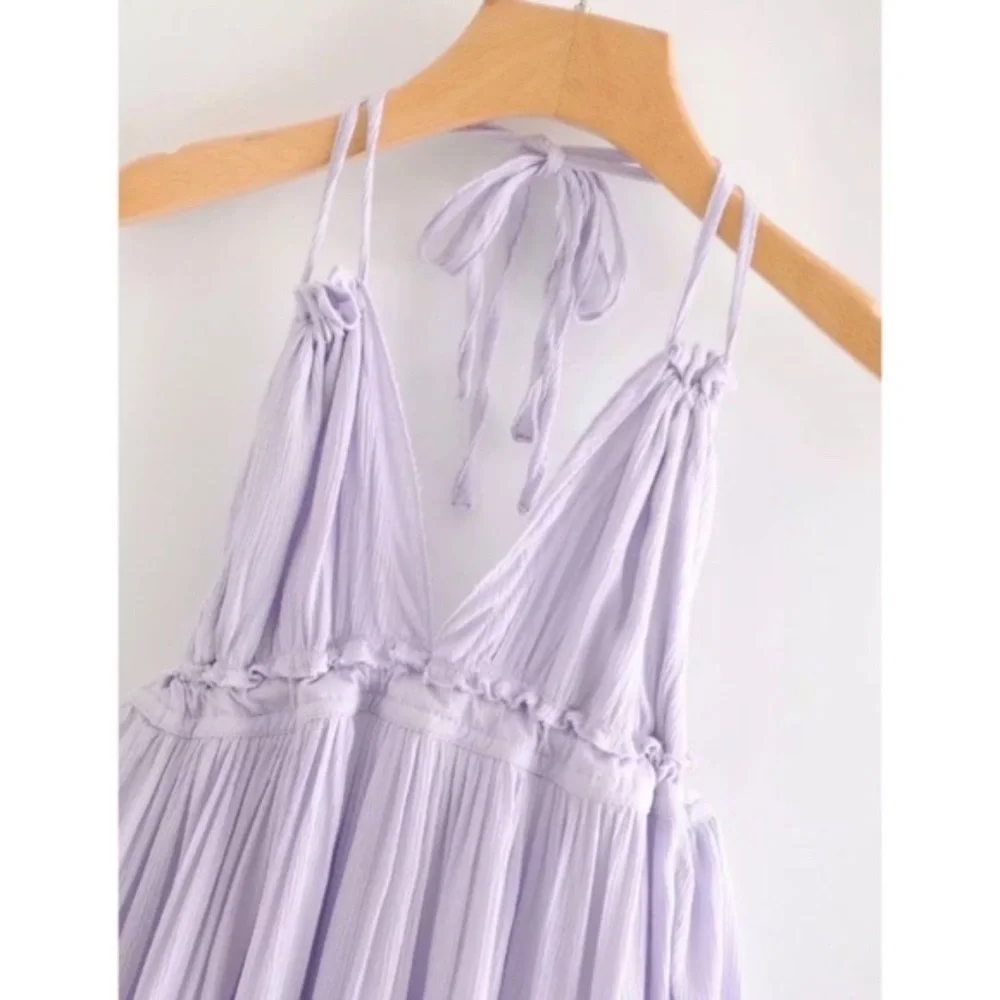 SOLD OUT Lavender Swiss Dot Halter Mini Dress - Picture 3 of 15